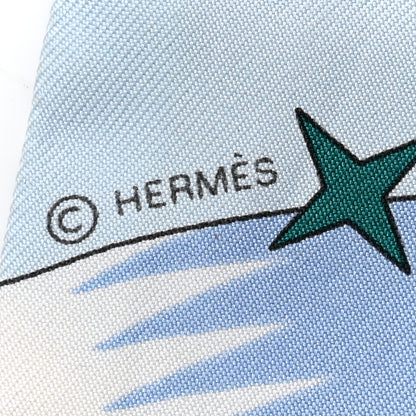 Hermes Silk La Source de Pegase Twilly Ciel Bleu Royal White 3 of 3