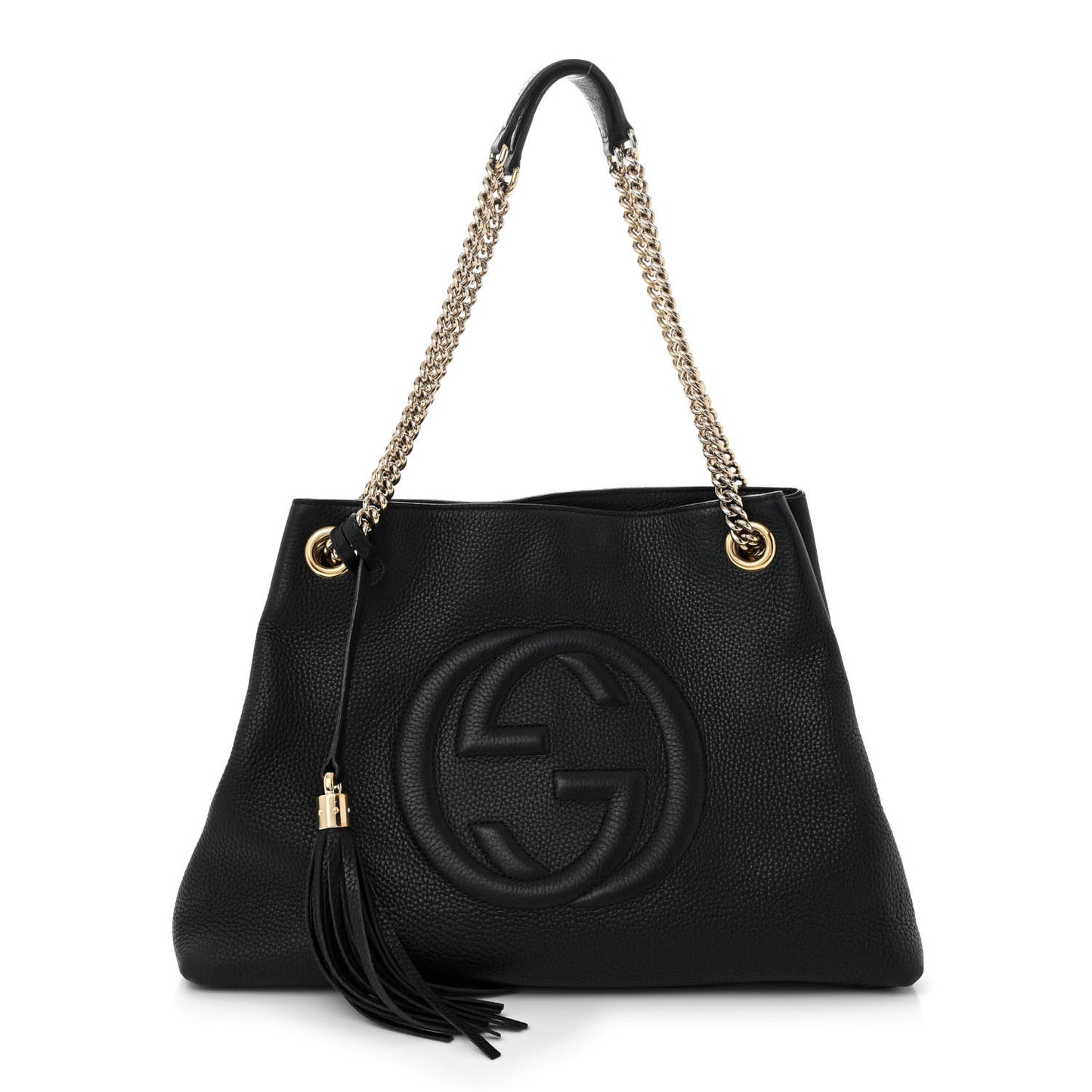 Pebbled Calfskin Medium Soho Chain Shoulder Bag Black