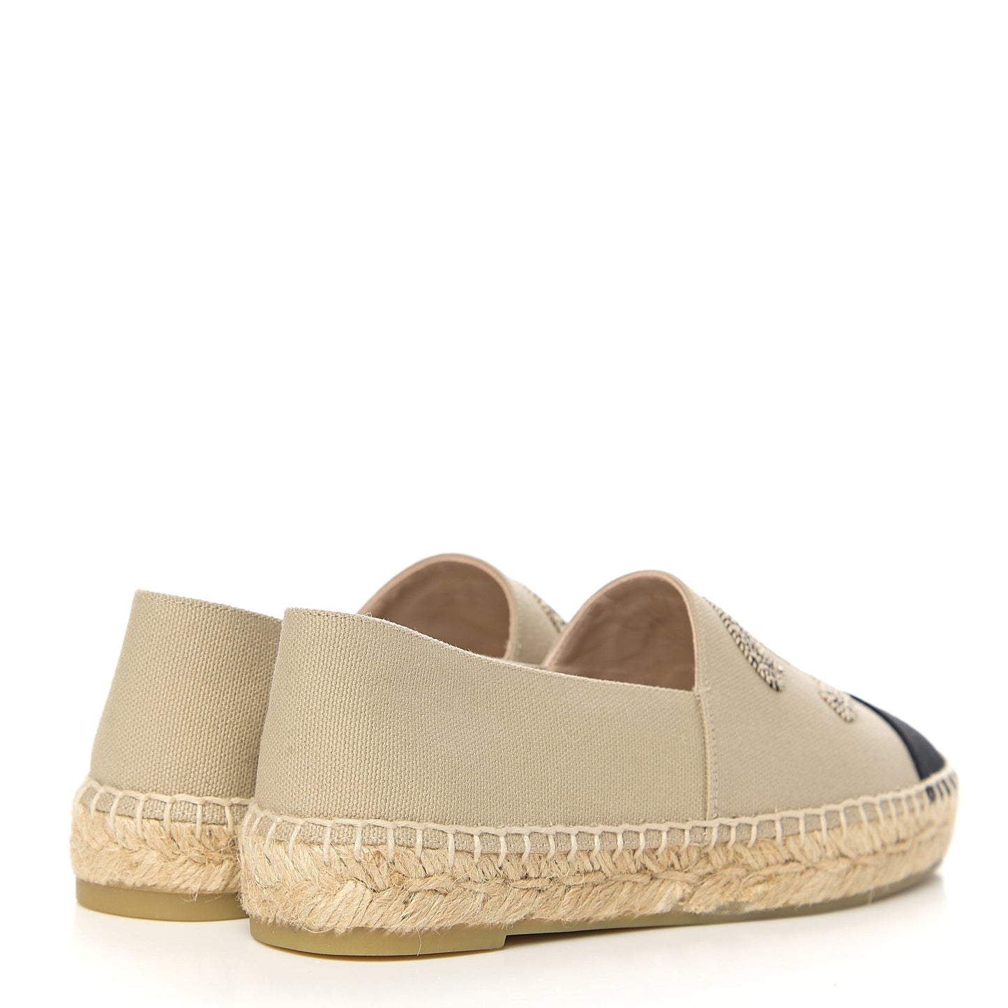 Canvas Grosgrain CC Espadrilles 36 Beige Black