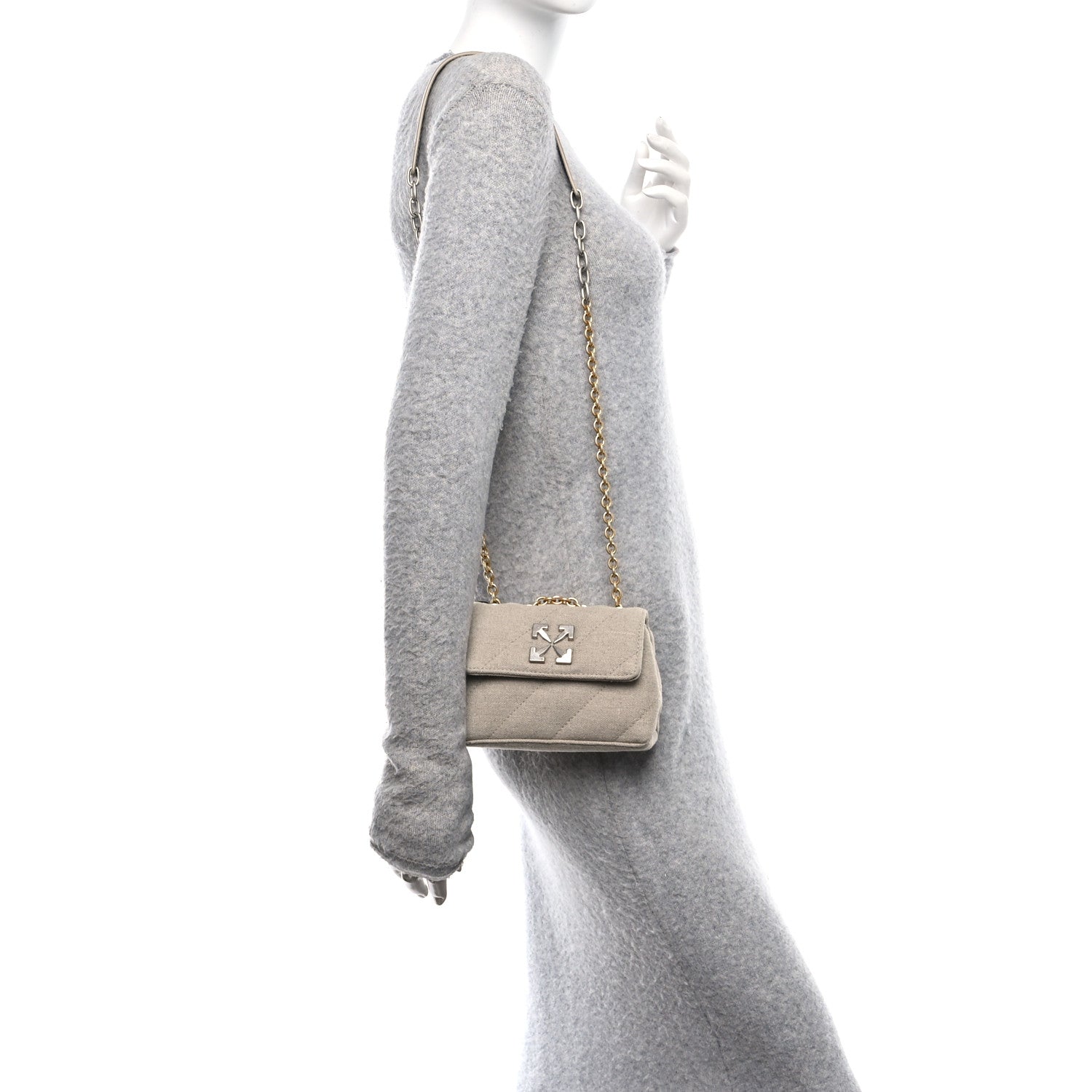 Off-White Linen Diagonal Quilted Jackhammer 17 Shoulder Bag Beige 2 of 12