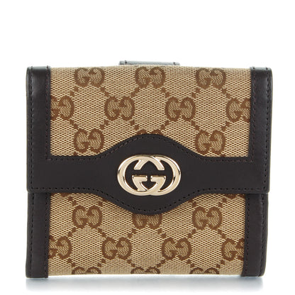 Gucci Monogram Margaux Calfskin Sukey French Flap Wallet Beige Ebony Cocoa 1 of 7