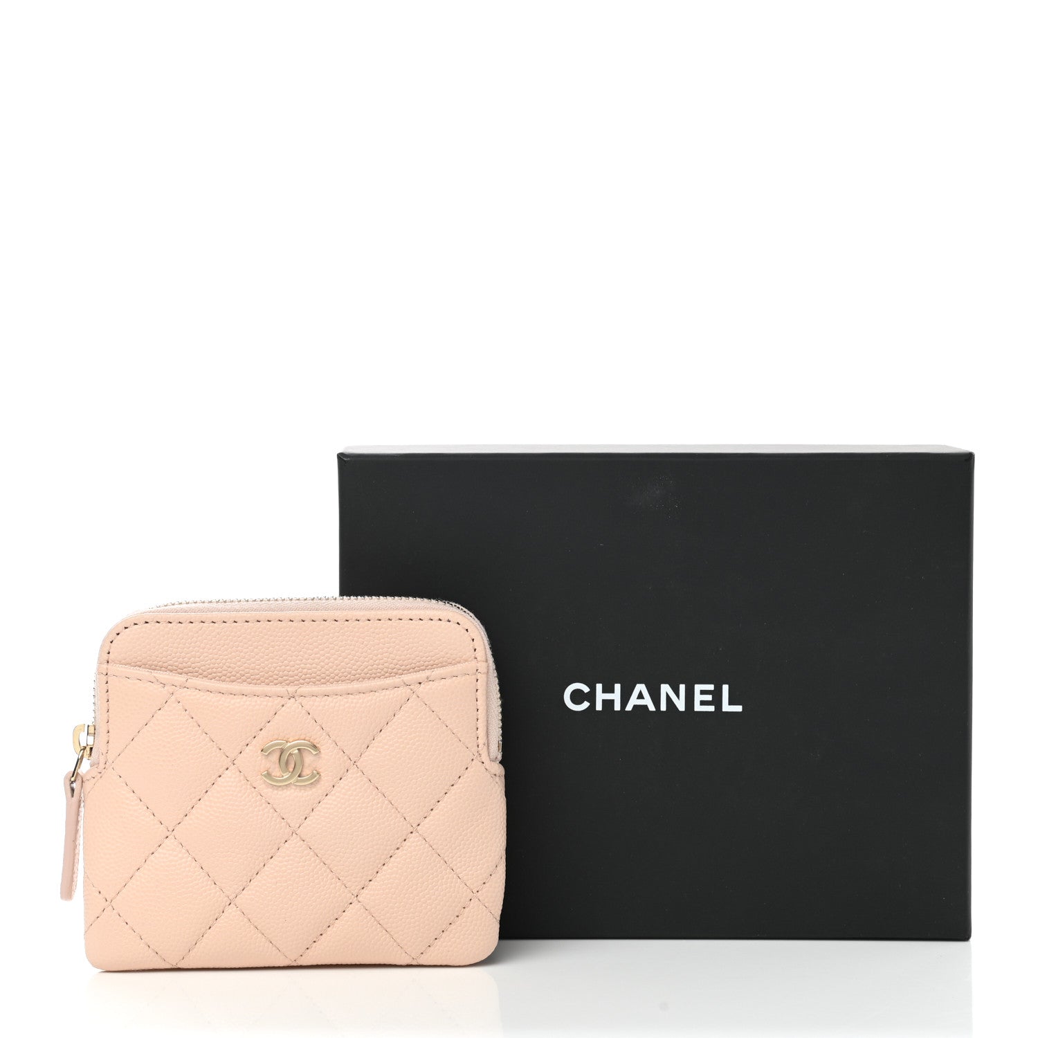 Chanel Caviar Quilted Zip Card Holder Wallet Light Beige 8 of 8