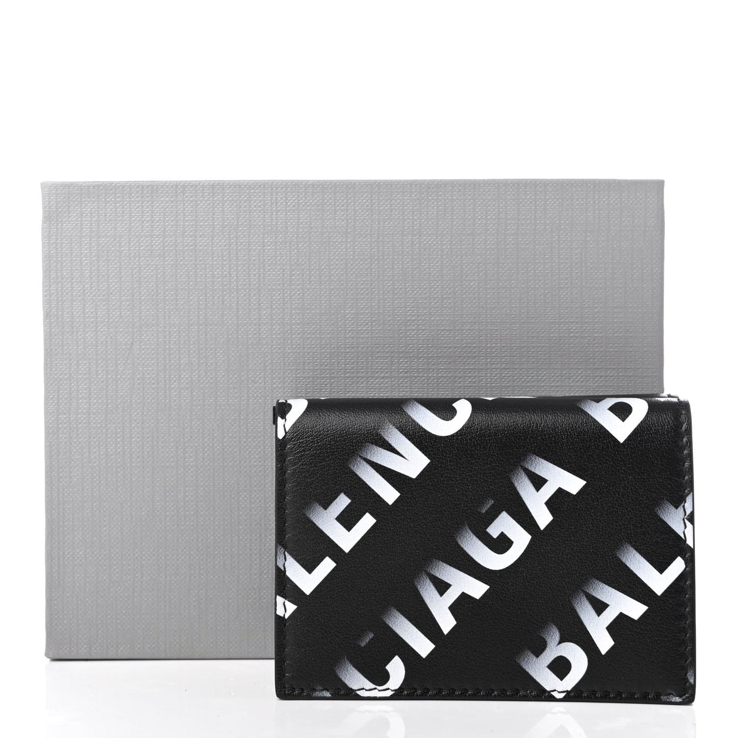 Smooth Calfskin Gradient Logo Mini Cash Tri-Fold Wallet Black Grey