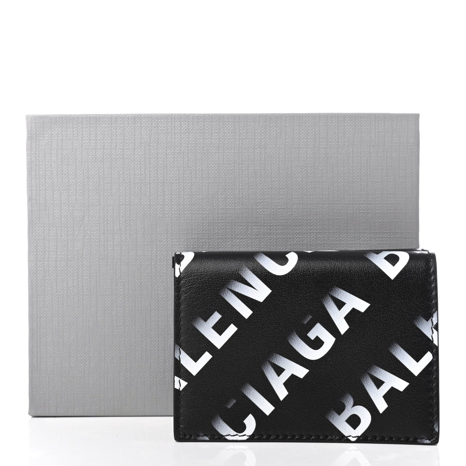 Balenciaga Smooth Calfskin Gradient Logo Mini Cash Tri-Fold Wallet Black Grey 8 of 8