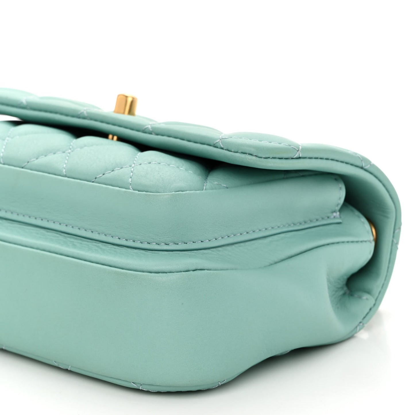 Calfskin Quilted Top Handle Flap Light Blue