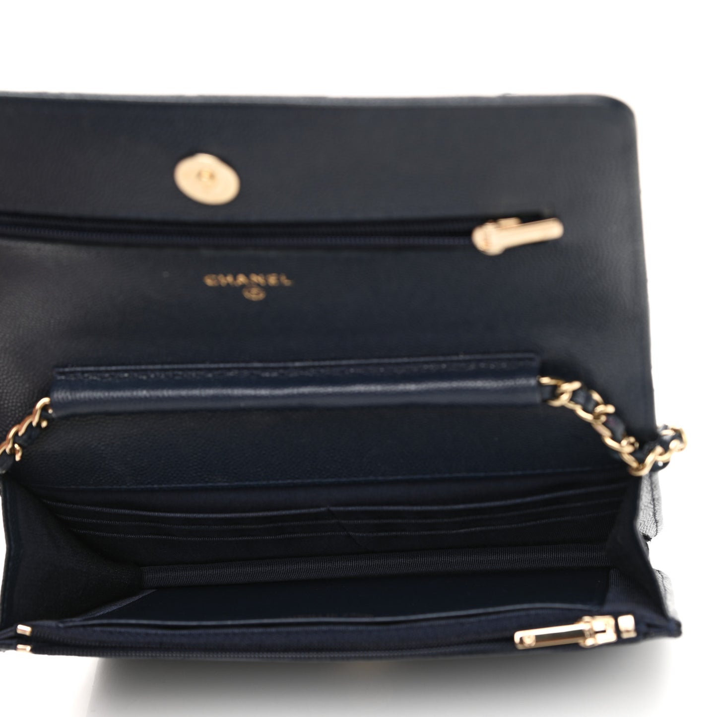 Caviar Quilted Wallet On Chain WOC Navy Blue