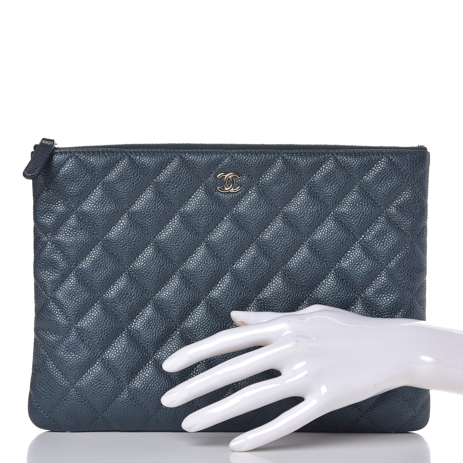 Chanel Iridescent Caviar Quilted Medium Cosmetic Case Dark Blue 2 of 8