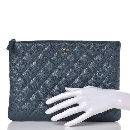 Chanel Iridescent Caviar Quilted Medium Cosmetic Case Dark Blue 2 of 8