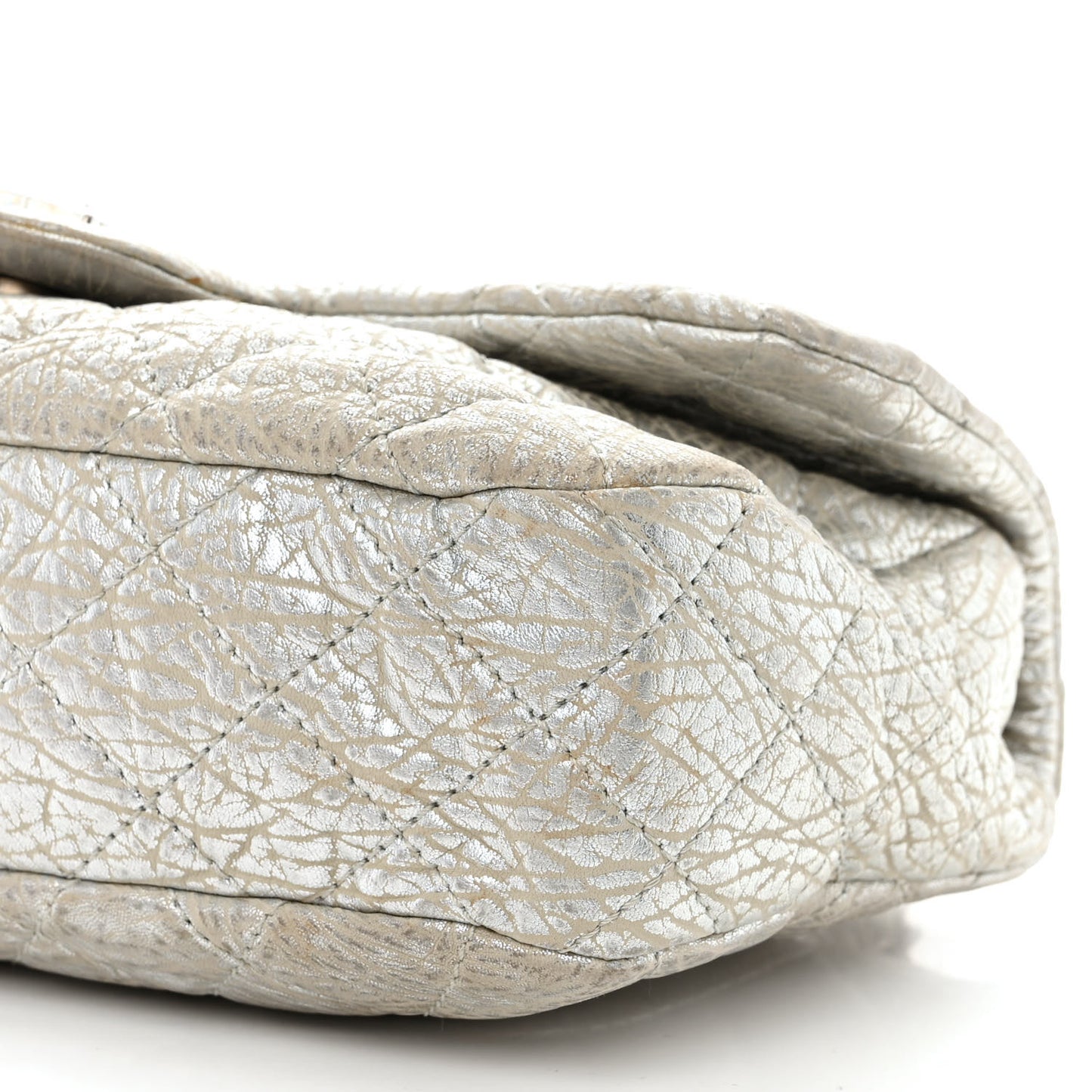 Calfskin Mirror CC Crackled Flap Silver