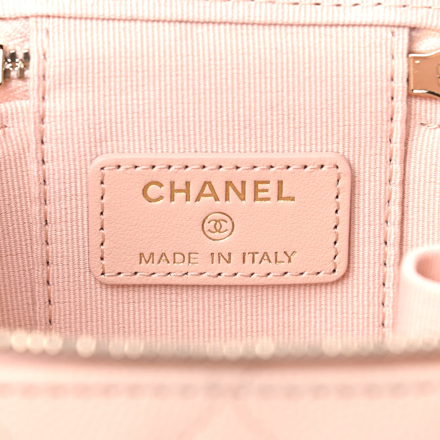 Caviar Quilted Mini Vanity Case With Chain Light Beige