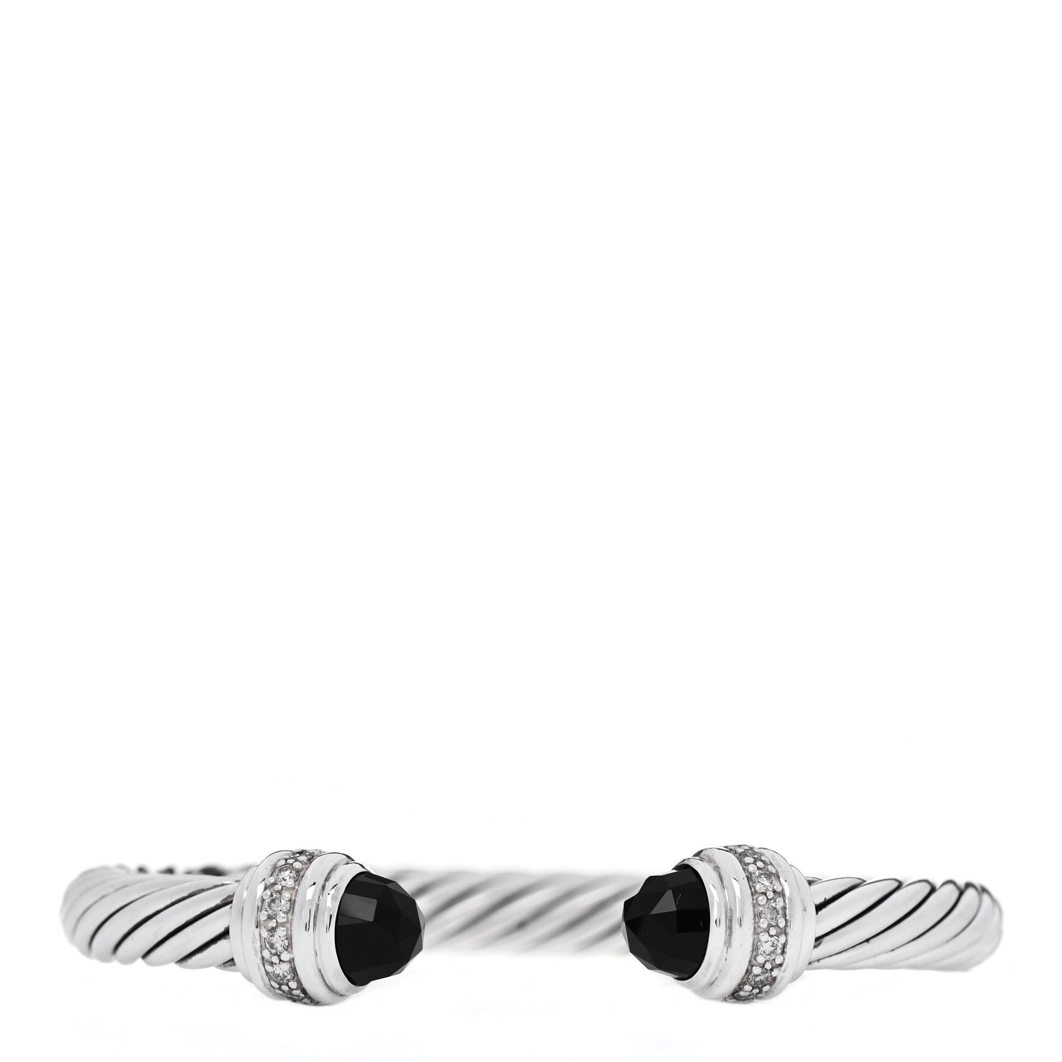 David Yurman Sterling Silver Diamond Black Onyx 7mm Cable Classics Bracelet 1 of 3