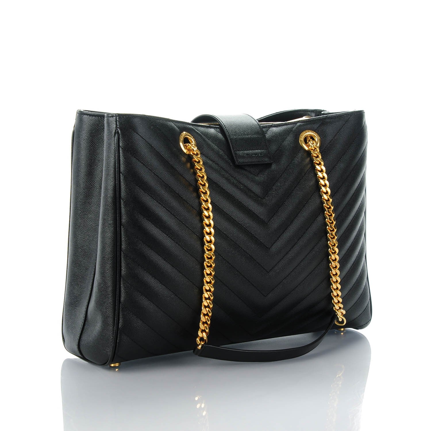 Saint Laurent Grain De Poudre Matelasse Chevron Monogram Shopping Bag Black 3 of 7