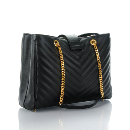 Saint Laurent Grain De Poudre Matelasse Chevron Monogram Shopping Bag Black 3 of 7
