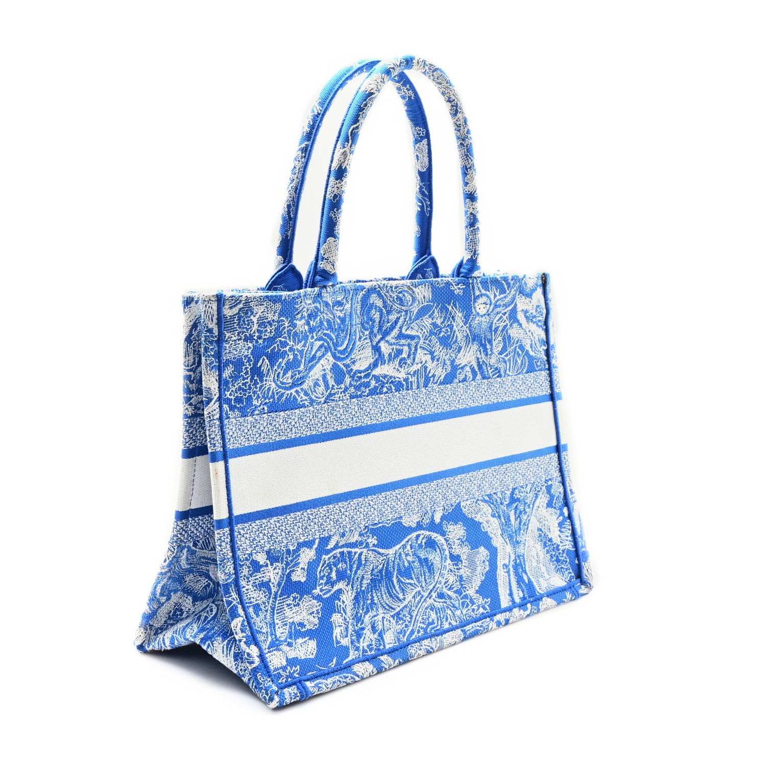 Christian Dior Canvas Embroidered Medium Dioriviera Toile De Jouy Book Tote Fluorescent Blue 3 of 11