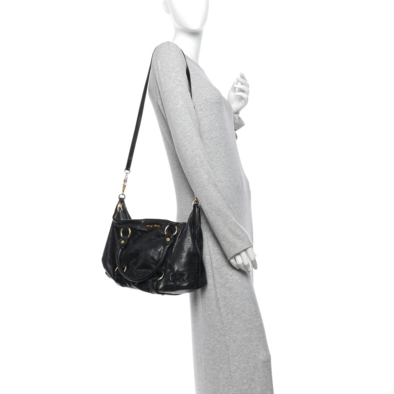 Miu Miu Vitello Lux Gathered Tote Black 2 of 10