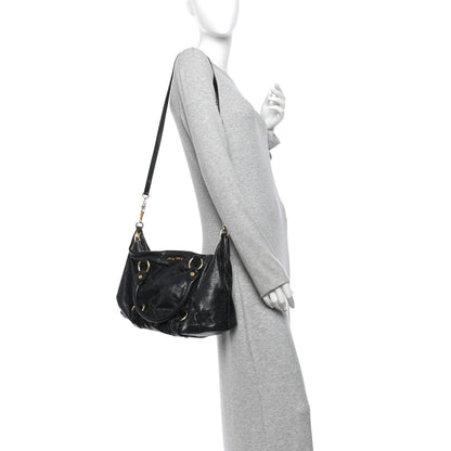 Miu Miu Vitello Lux Gathered Tote Black 2 of 10