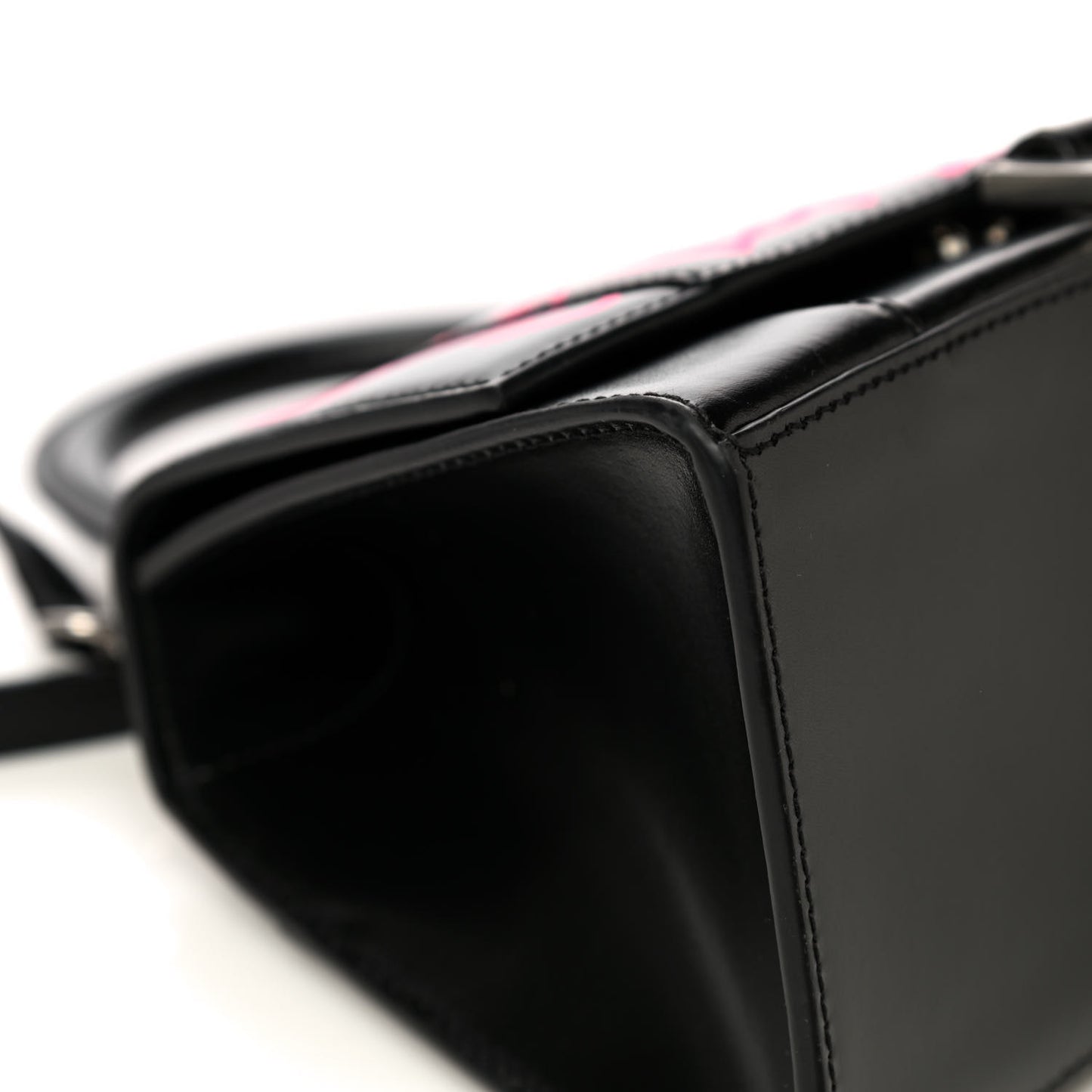 Shiny Box Calfskin Graffiti Logo Small Hourglass Top Handle Bag Black Pink