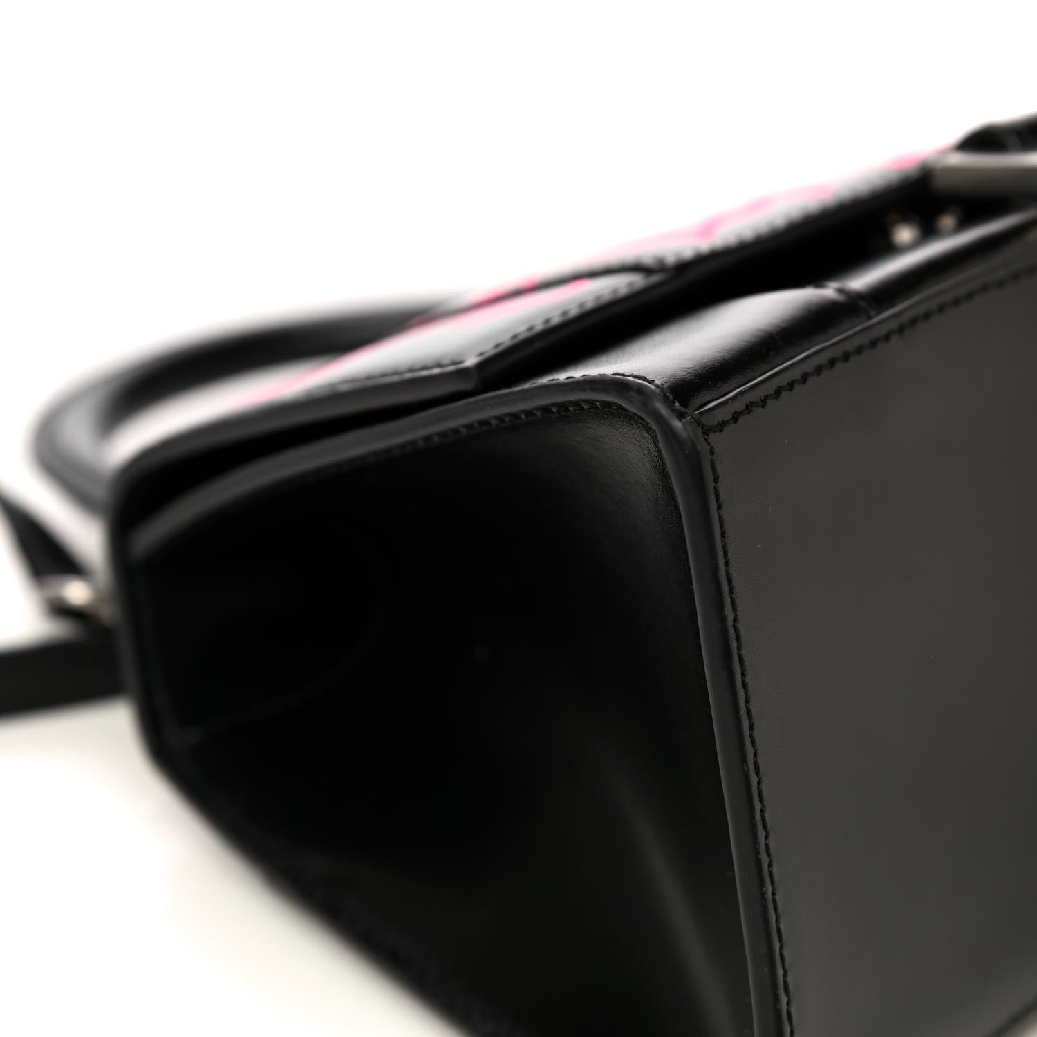 Balenciaga Shiny Box Calfskin Graffiti Logo Small Hourglass Top Handle Bag Black Pink 12 of 17
