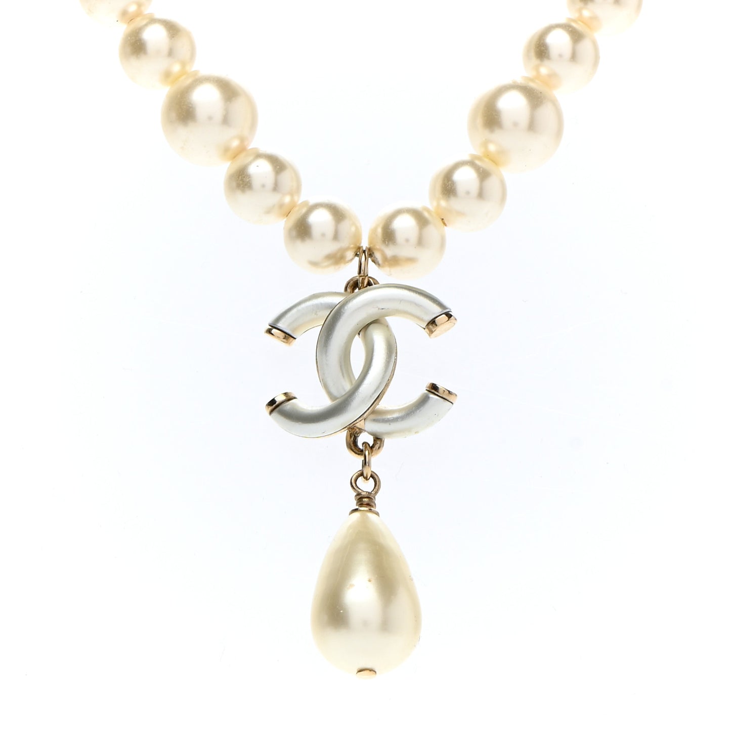Pearl CC Drop Necklace Gold