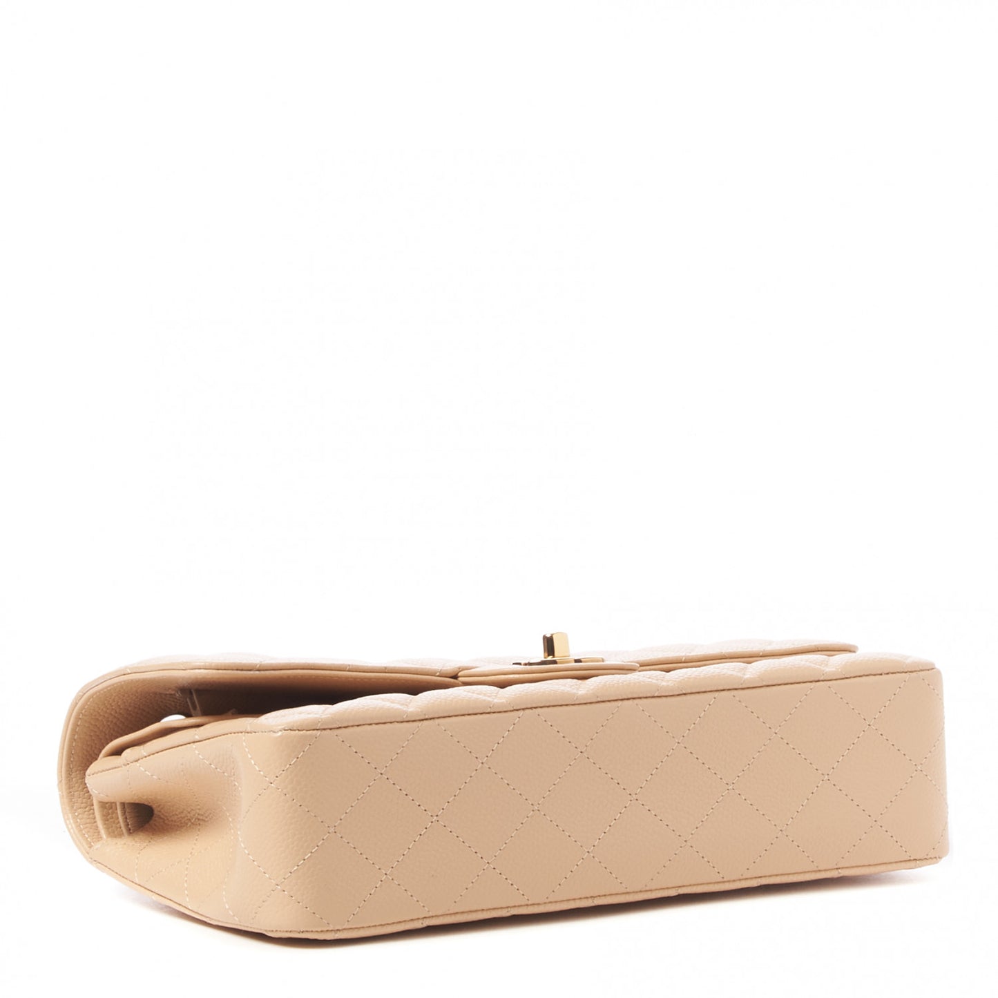 Caviar Quilted Medium Double Flap Beige