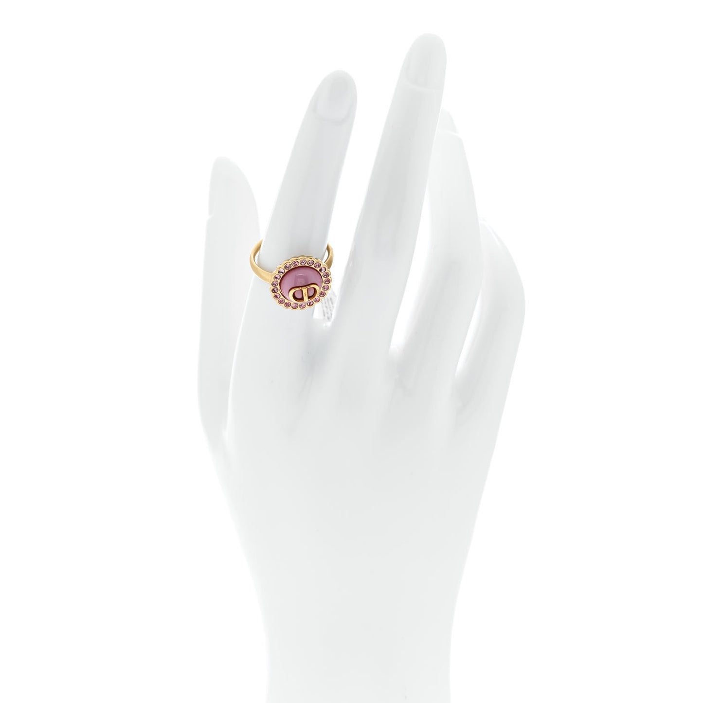 Metal Crystal Glass Petit CD Baroque Ring L Gold Pink