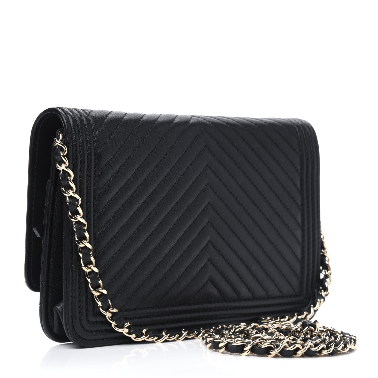Chanel Calfskin Chevron Boy Wallet On Chain WOC Black 3 of 12