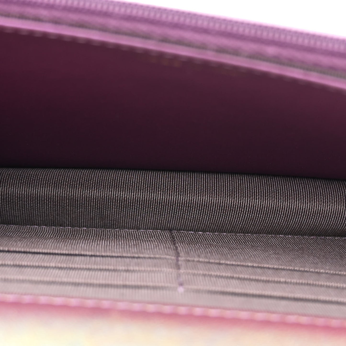 Iridescent Lambskin Quilted Wallet On Chain WOC Purple