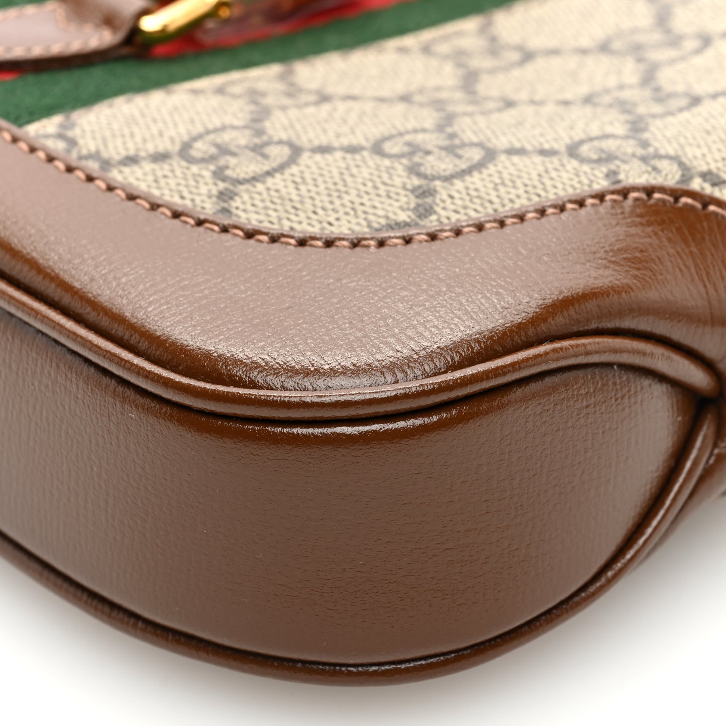 GG Supreme Monogram Azalea Calfskin Web Mini Jackie 1961 Hobo Beige Ebony Brown Sugar