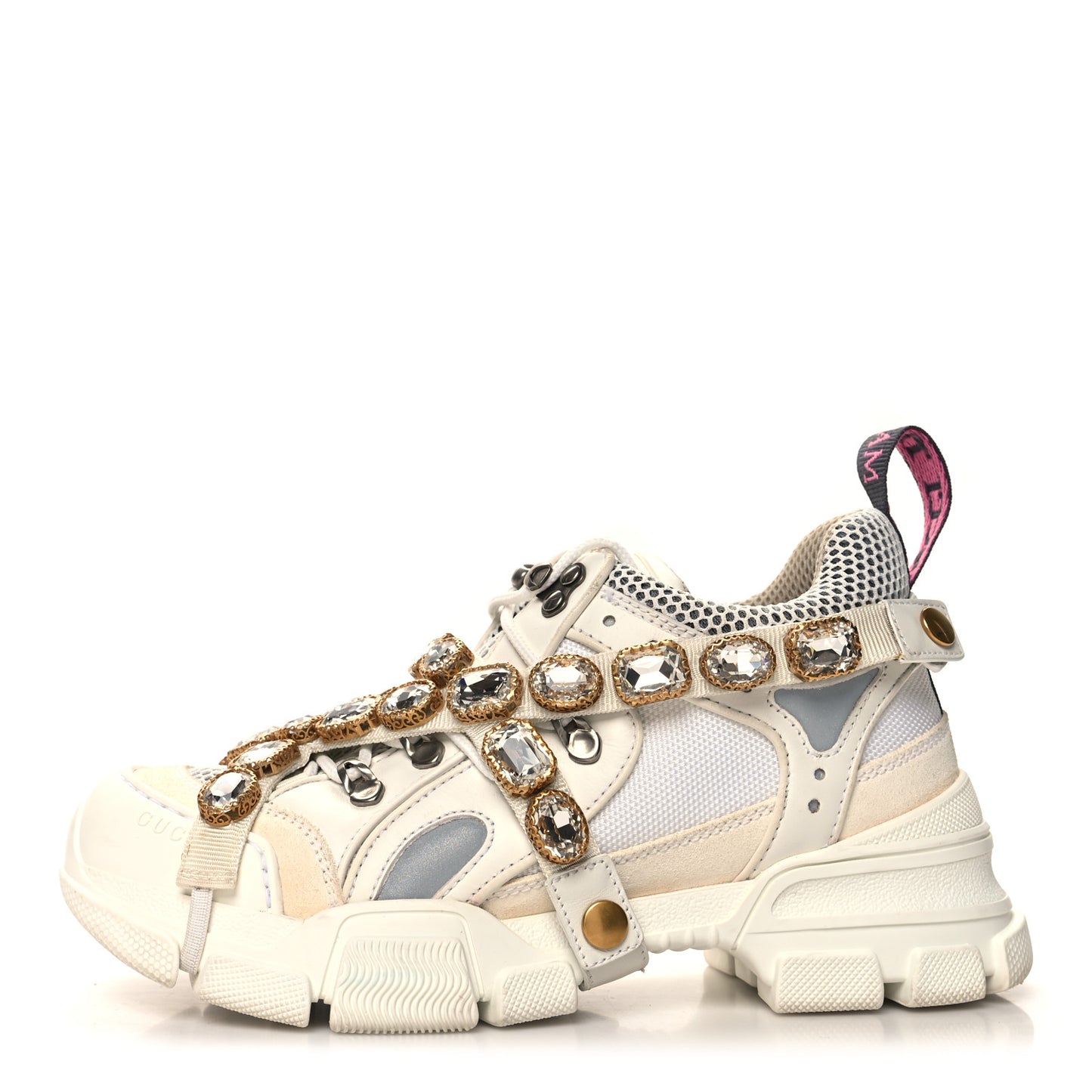 X SEGA Mesh Calfskin Suede Removable Crystals Womens Flashtrek Sneakers 37 Great White