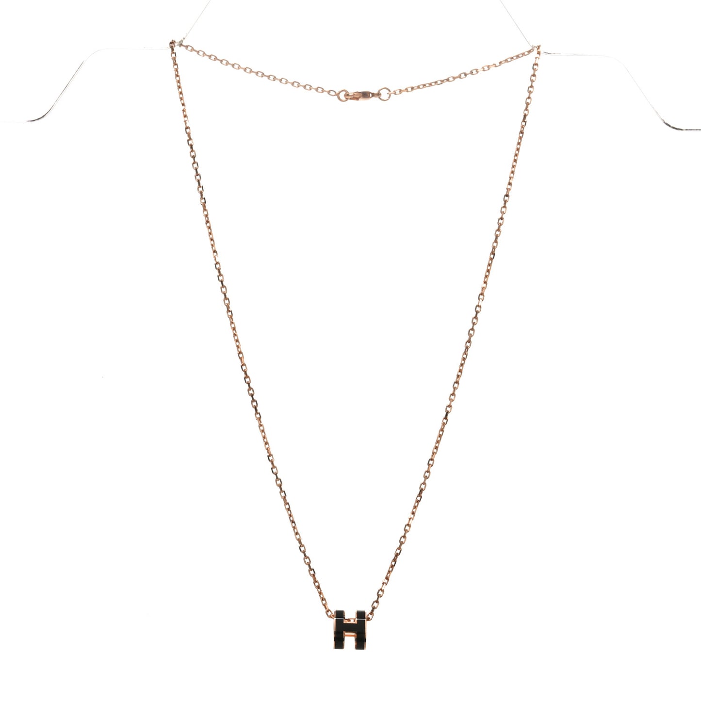 Lacquered Rose Gold Pop H Pendant Necklace Black