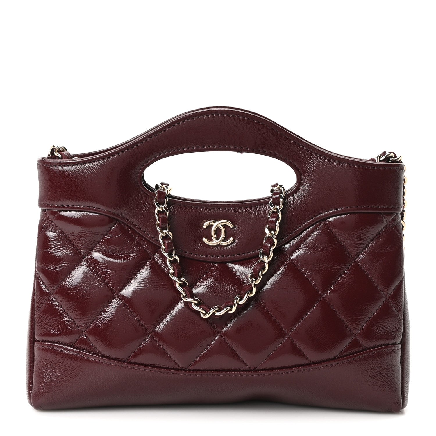 Chanel Shiny Crumpled Calfskin Quilted Nano 31 Shopping Bag Burgundy 1 of 9
