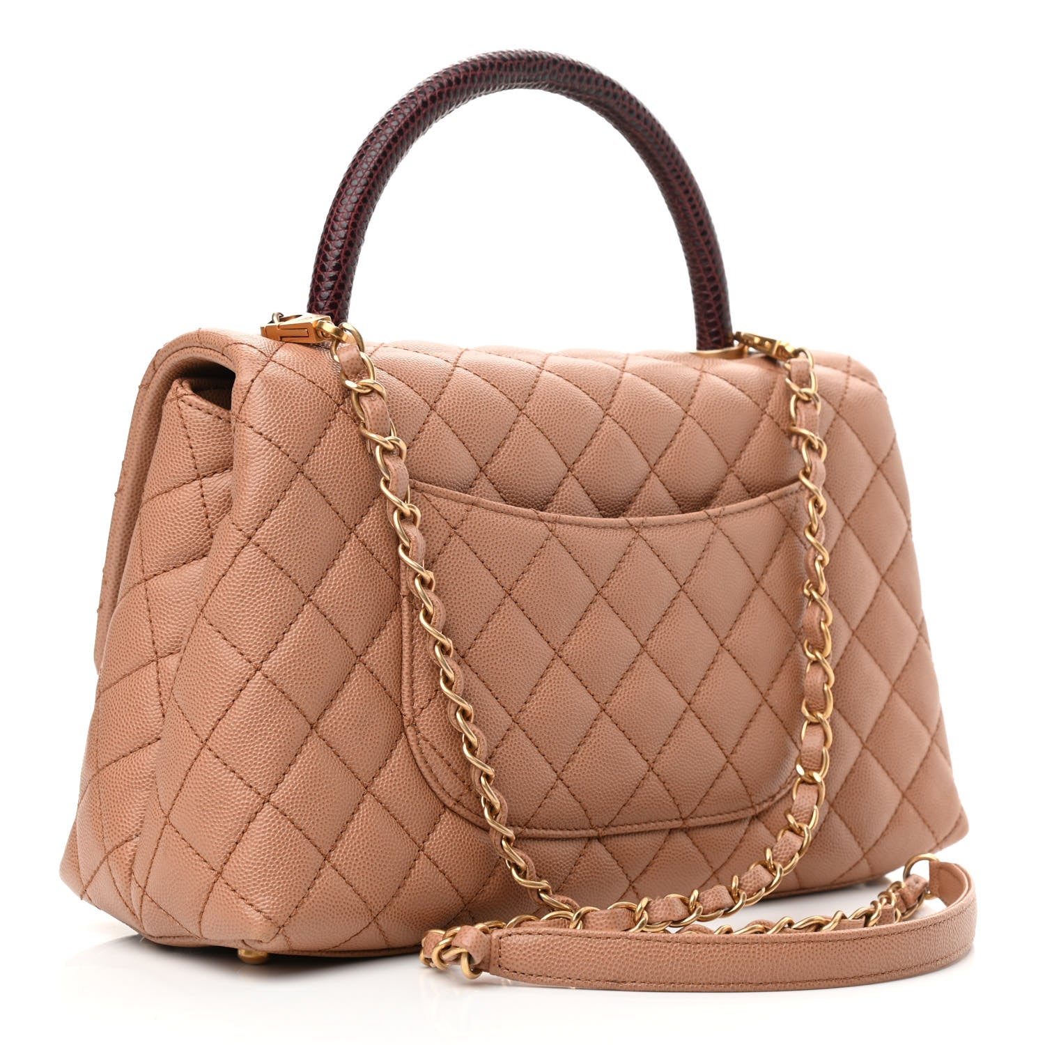 Chanel Caviar Lizard Embossed Quilted Small Coco Handle Flap Beige 3 of 12