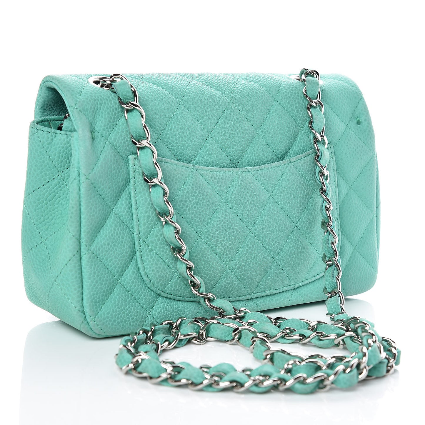 Iridescent Caviar Quilted Mini Rectangular Flap Green