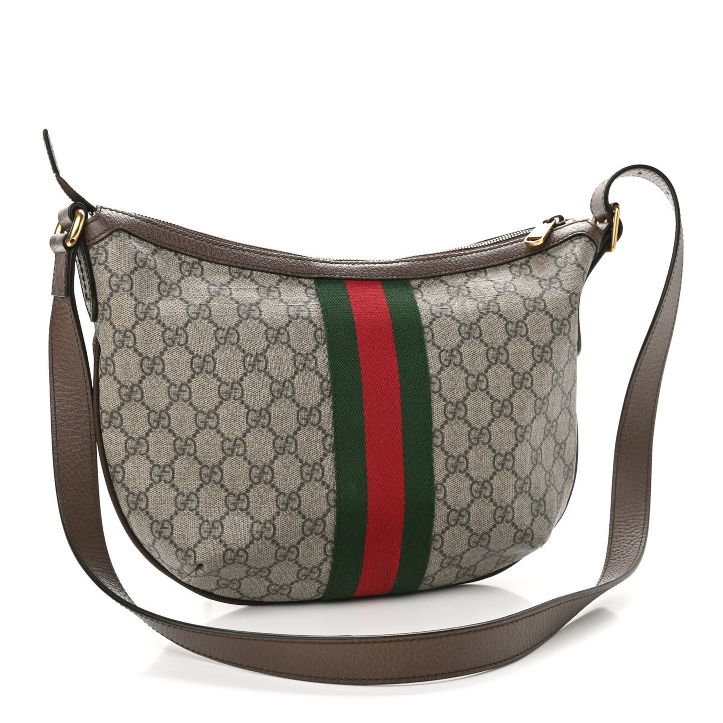 GG Supreme Monogram Web Small Ophidia Half Moon Hobo Brown