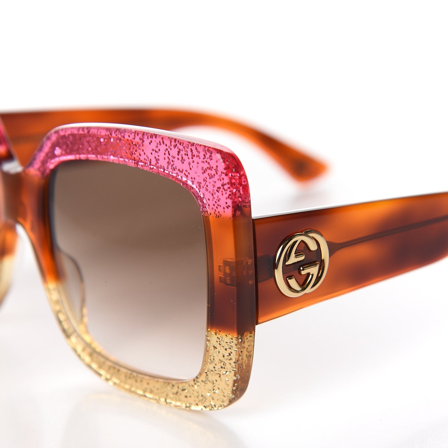 Gucci Acetate Square Frame Sunglasses GG0083S Glitter Pink Multi 7 of 8