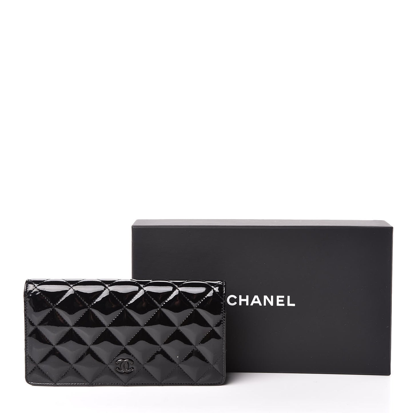 Patent Quilted Yen Wallet Black