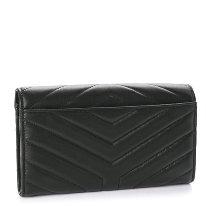 Saint Laurent Lambskin Y Quilted Monogram Large Loulou Flap Wallet Black 3 of 8