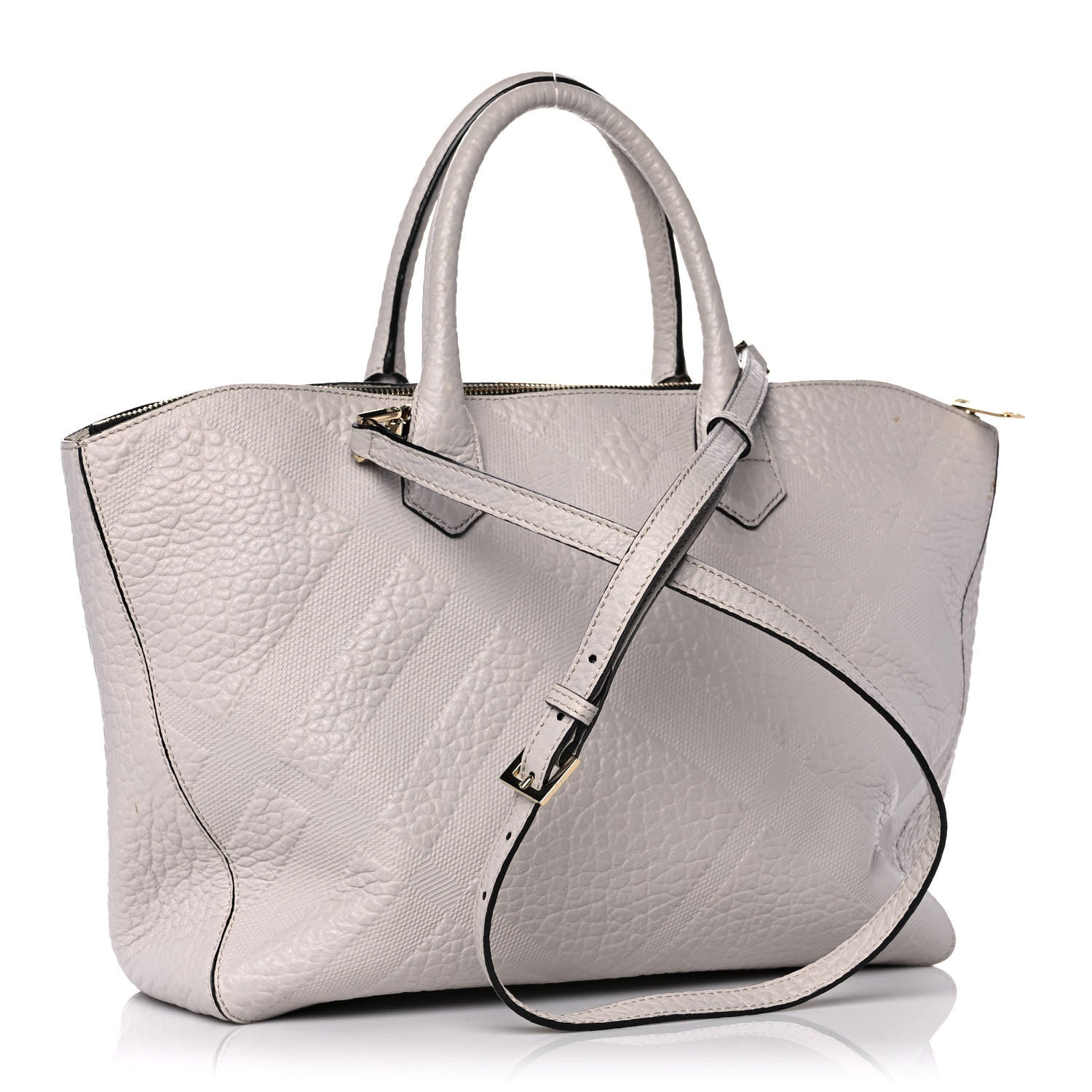 Burberry Heritage Grain Check Embossed Medium Dewsbury Tote Pale Grey 3 of 17