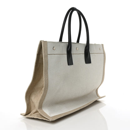 Saint Laurent Linen Calfskin Rive Gauche Tote Optic White 3 of 6