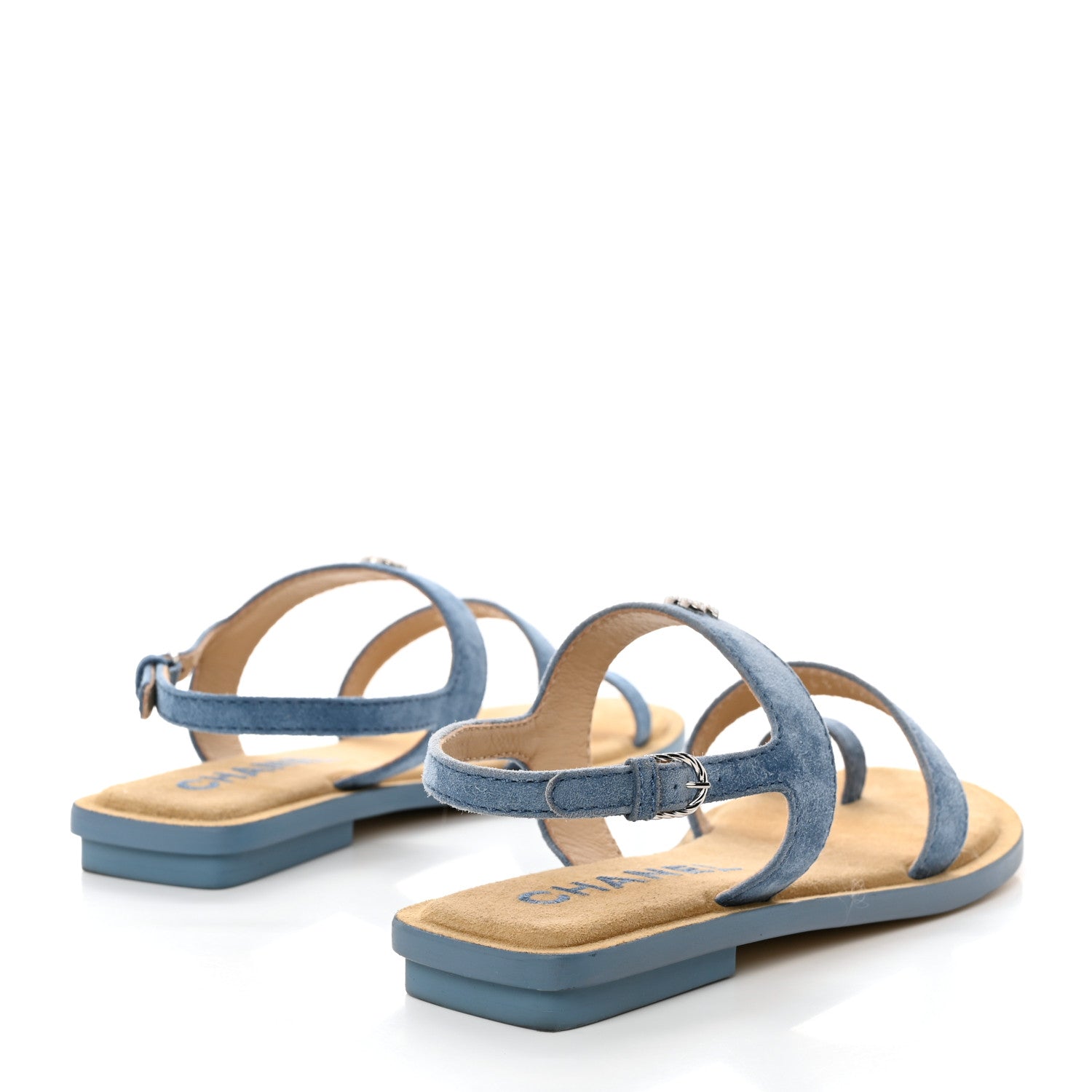 Chanel Suede CC Sandals 37 Blue 4 of 9