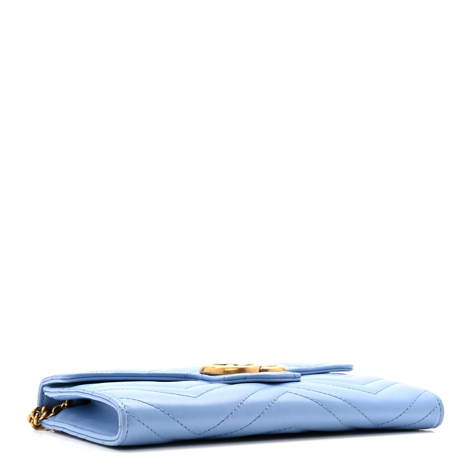 Gucci Calfskin Matelasse Mini GG Marmont Chain Wallet Clear Sky Blue 4 of 13