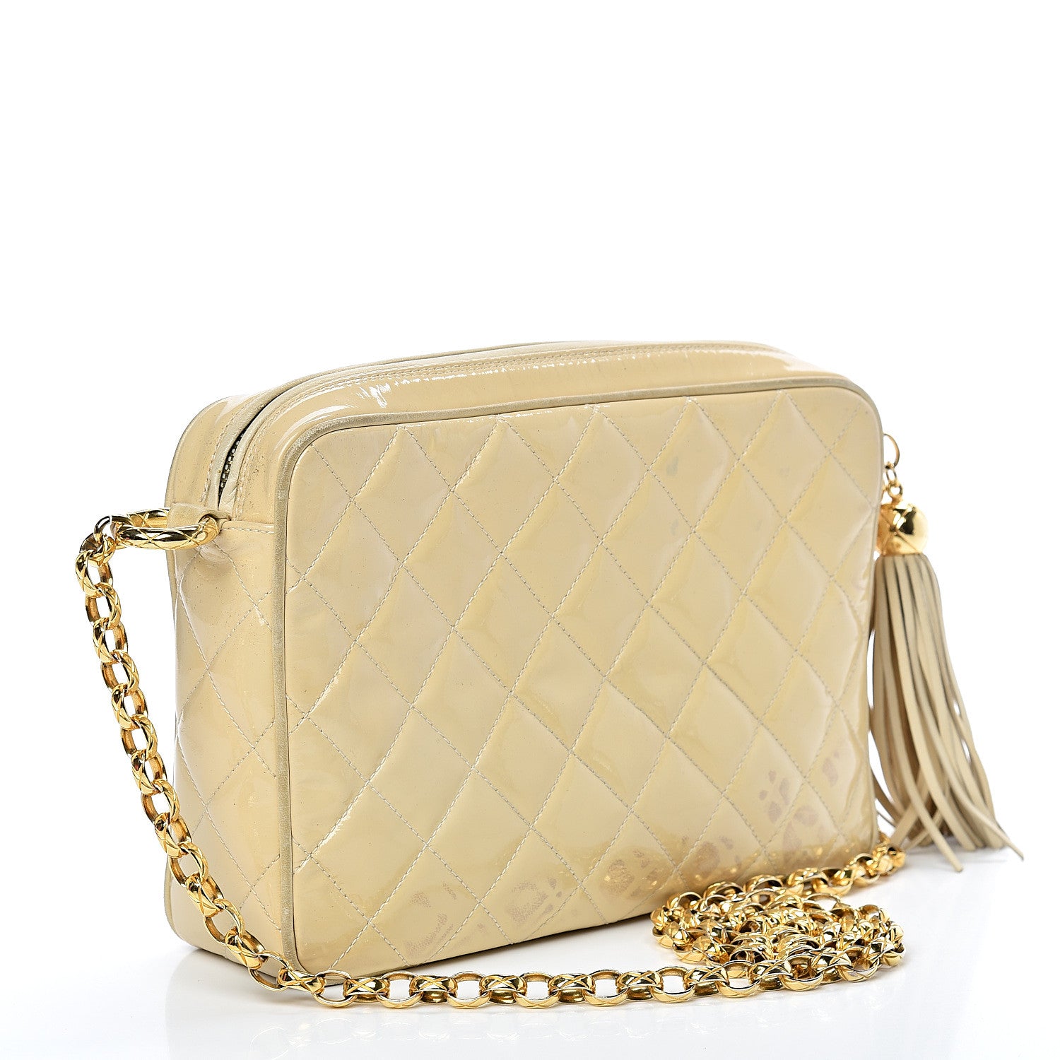 Chanel Patent Quilted Tassel Camera Case Beige 2 of 16