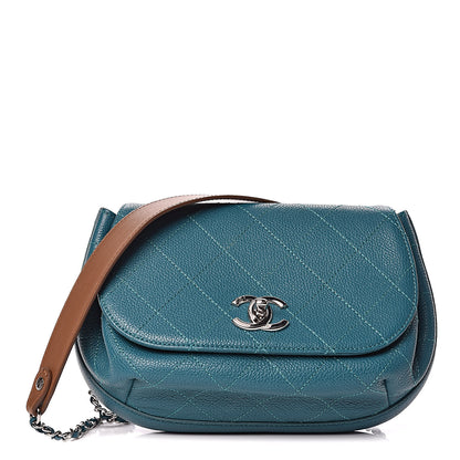 Chanel Grained Calfskin Stitched Messenger Flap Bag Teal 1 of 9