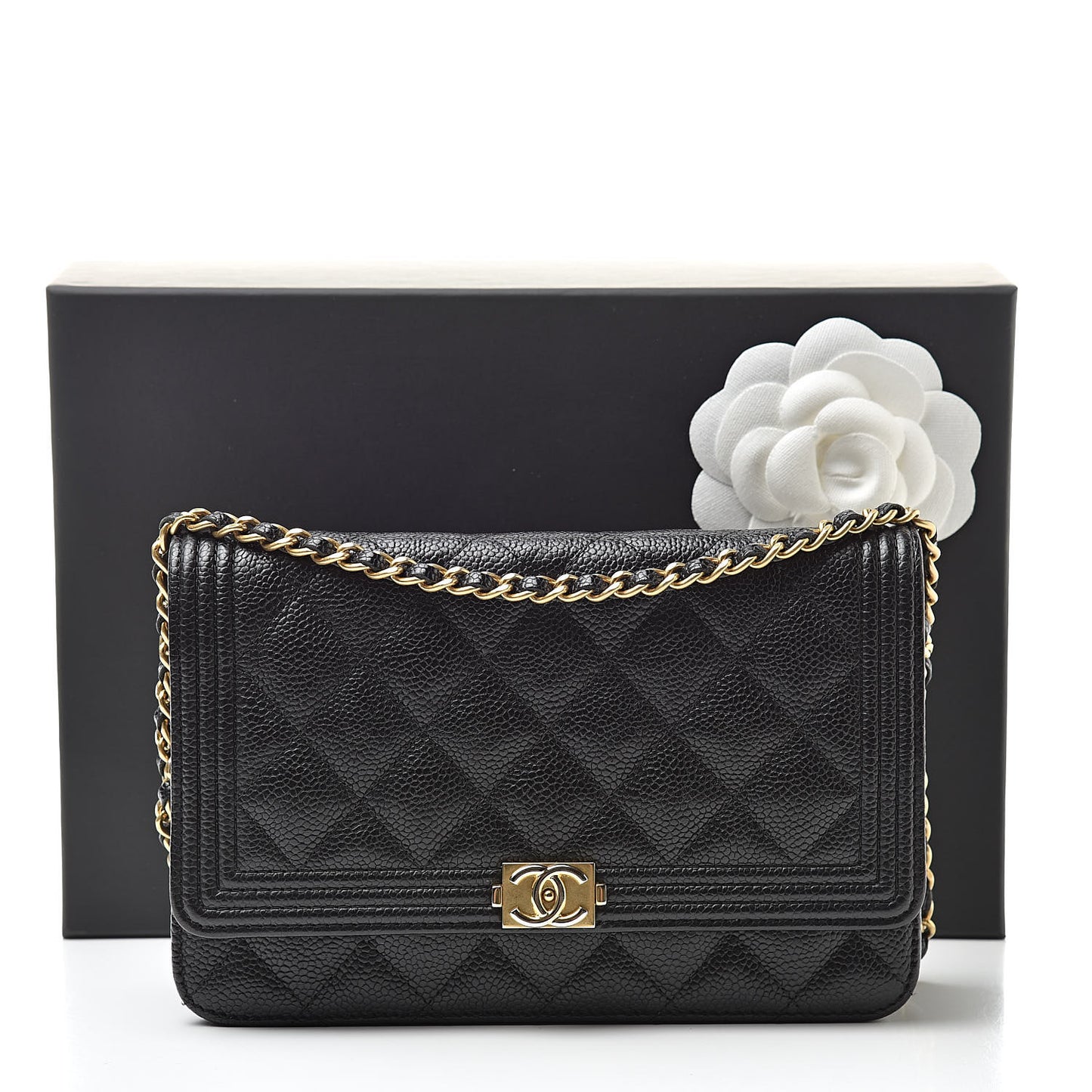 Caviar Quilted Boy Wallet On Chain WOC Black