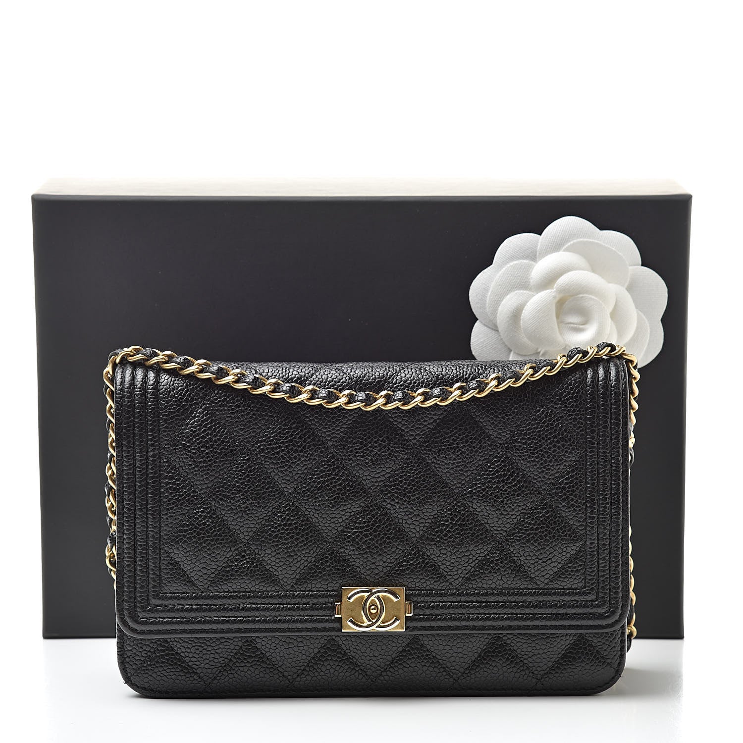 Chanel Caviar Quilted Boy Wallet On Chain WOC Black 12 of 12