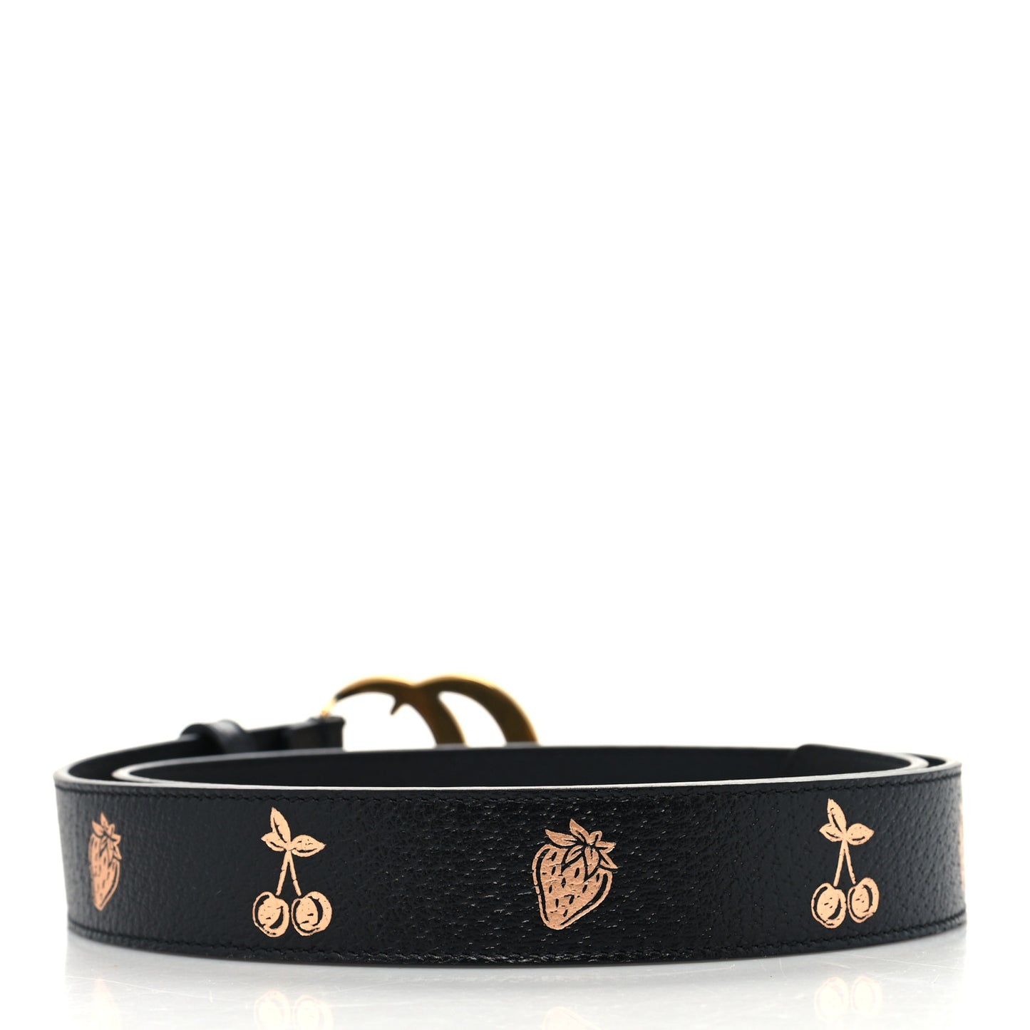 Textured Dollar Calfskin Berry Print Double G 30mm Belt 85 34 Black Light Copper