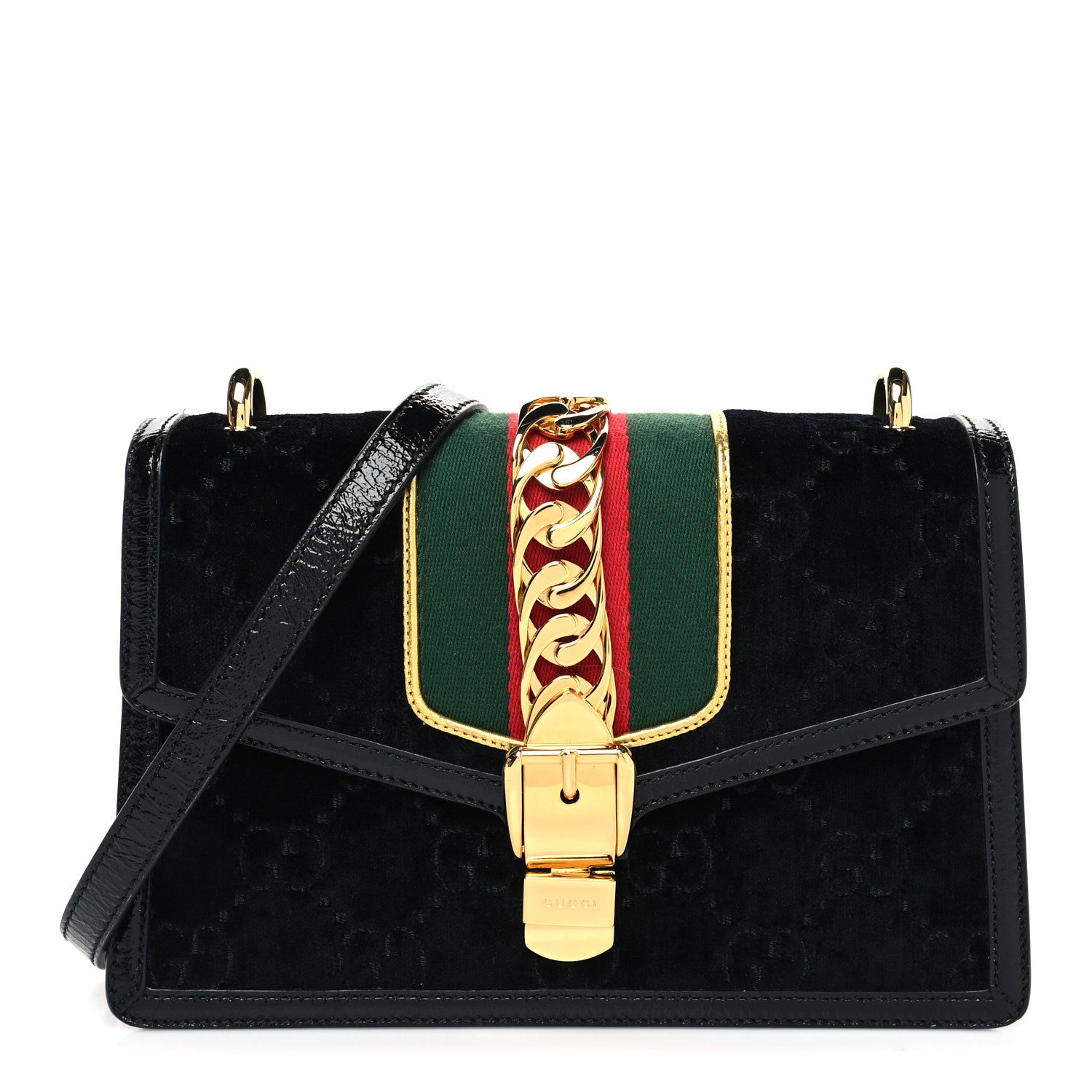 Gucci Velvet GG Monogram Small Sylvie Shoulder Bag Black 1 of 9