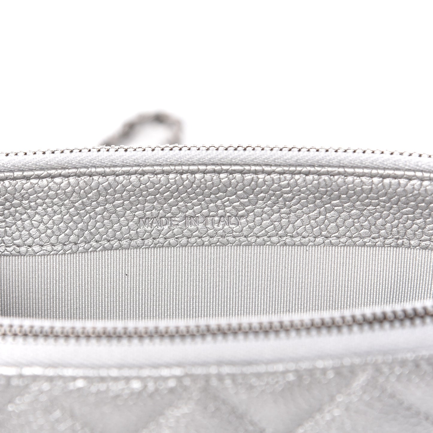 Metallic Caviar Quilted Small Clutch With Chain Silver