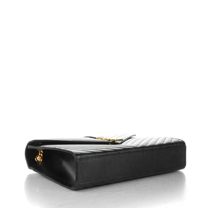 Saint Laurent Grain De Poudre Matelasse Chevron Large Monogram Satchel Black 4 of 8