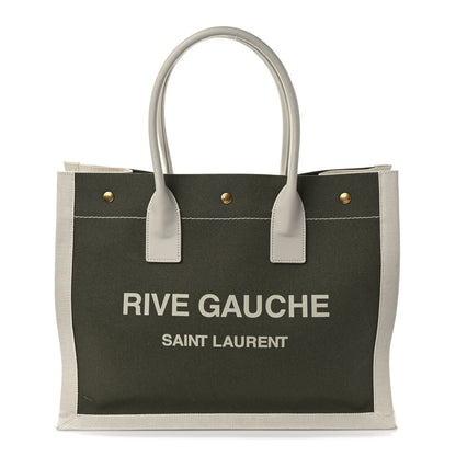 Saint Laurent Linen Calfskin Small Rive Gauche Tote Military Green Blanc Vintage 1 of 10